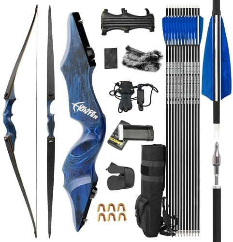 surwolf 60” bågskytte Jaktbåge Recurve båge 20-60 lbs Takedown Recurvebåge Vuxen Sportbåge Långbåge Bågskytte pilbåge och pilbåge Vänster-/högerhänt(Blå-RH set,35lbs)