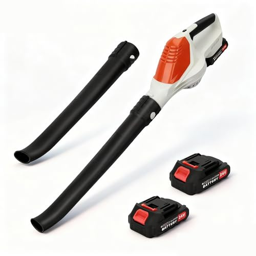 Soffiatore di foglie senza fili, soffiatore elettrico 24 V con 2 batterie e 1 caricatore a 5 velocità (regolabili) – ideale per la manutenzione di prato, patio e giardino