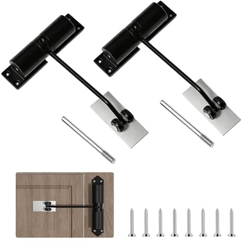 VEGOATY 2 chiudiporta automatico da giardino: chiudiporta a molla, forza di chiusura regolabile, chiudiporta per cancelli da giardino, camera d'albergo (nero)