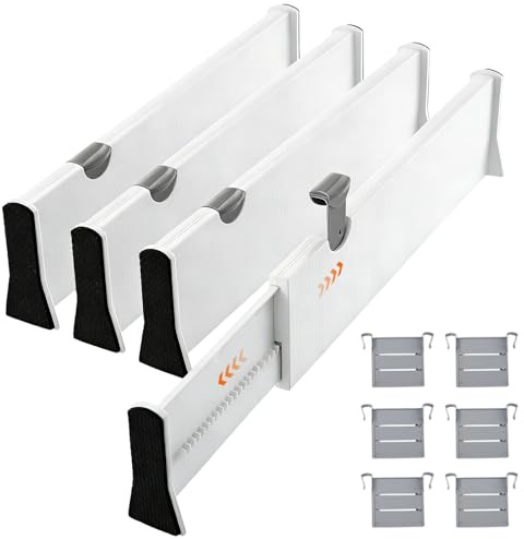 Veebmys 4 Separadores de Cajones Ajustables, Longitud 37,5–54 cm, Altura 10 cm, Divisores de Plástico para Cocina, Escritorio, Dormitorio, Armario, Organizador