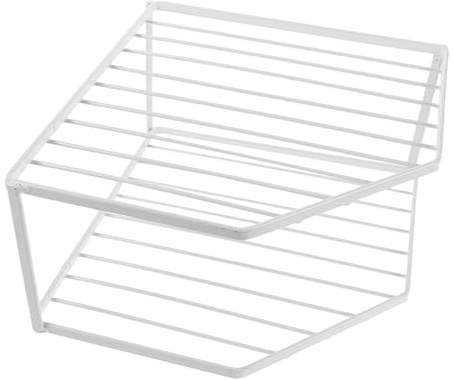 PERSELOSO Pot and Pan Rack Cabinet Corner Shelf Organizer White Metal Stand Space-Saving Design Double-Layered Frame for Kitchen Countertop Storage