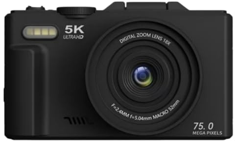 Optinexo 4K Digital Compact Camera Fotocamera digitale da 75 MP con zoom ottico 18x, schermo orientabile da 3 pollici, Wi-Fi, leggera, ideale per vlogging e viaggi