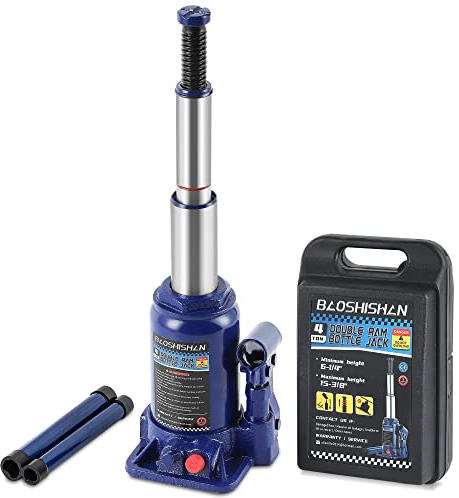 BAOSHISHAN 4 Ton Double Ram Bottle Jack 6-1/4 to 15-3/8 Lifting Range Portable Hydraulic Bottle Jack with Carrying Case