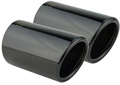 L&P A287 2 Auspuffblenden Auspuffblende Schwarz Chrom Edelstahl poliert Plug&Play Endrohrblenden Endrohrblende Auspuff Blende Endrohre