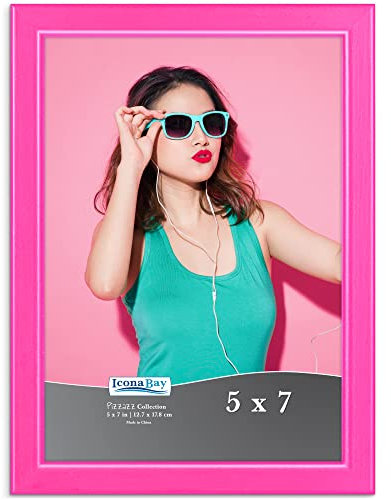 Icona Bay 7x5 Pink Picture Frame, Coloured Solid Wood Scandinavian Style Frame for Photo, Pizzazz Collection