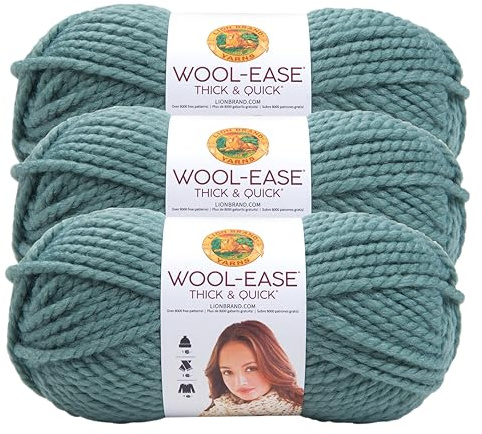 Lion Brand Yarn Wool-Ease Thick and Quick Yarn, Soft and Thick Yarn for Knitting, Crochet and Crafting, Pack of 3, Succulent