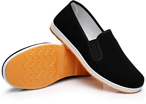 Scarpe Tradizionali Cinese di Kung Fu Scarpe di Tela Scarpe di Stoffa Antiscivolo della Vecchia Pechino Scarpe Tai Chi Suola di Gomma Adatte per Uomo e Donna Giallo (255mm EU41)