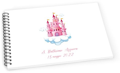 Guestbook battesimo castello delle favole - libro foto, dediche o auguri invitati castello delle principesse rosa