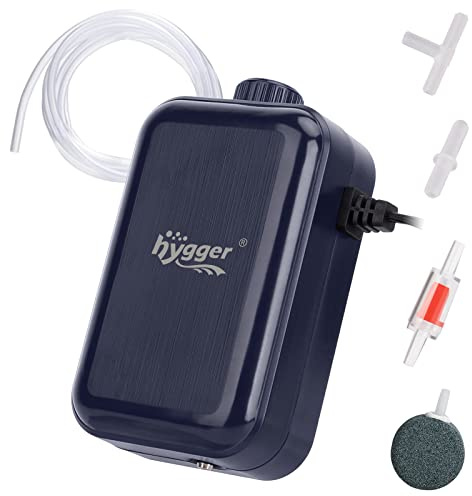 hygger Aquarium Air Pump,Adjustable Oxygen Pump，Silent Powerful Aerator Pump 2W/3W/4.5W/6W/ 1 Air Outlets Ultra for Up to 50 Gallon Tank (3W) with Accessories