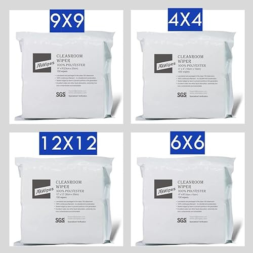 Cleanroom Polyester Wipes Combo with Different Sizes 4X4, 6X6, 9X9, 12X12 （850 Pcs Total) Double Knit 100% Polyester Wipers Lint Free Cloths with, Laser Sealed Edge