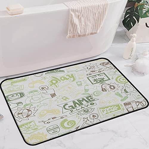 SHIVNAMI Rutschfester Badvorleger,Videospiele Monochrom Sketch Gaming Design Racing Monitor Gerät Gadget Teen 90er Apfelgrün,Mikrofaser Duschvorleger Teppich für Badezimmer Küche Wohnzimmer 60x100 cm