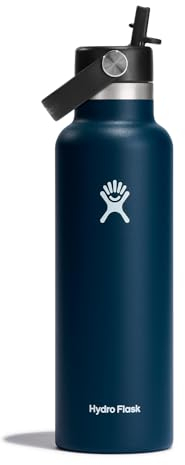 Hydro Flask - Water Bottle 621 ml (21 oz) - Vacuum Insulated Stainless Steel Water Bottle with Flex Straw Cap - Standard Mouth - Indigo