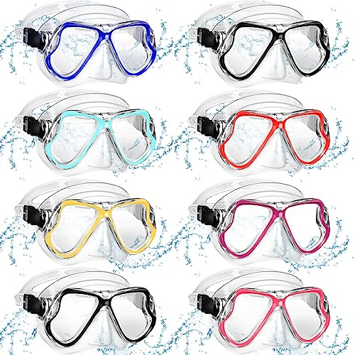 Sherr 8 Pack Adult Goggles with Nose Cover Antifog Swimming Mask Diving Mask Swim Glasses Scuba Snorkeling Gear Tempered Glass Youth Pool Goggles for Scuba Diving Snorkeling Swimming Spearfishing