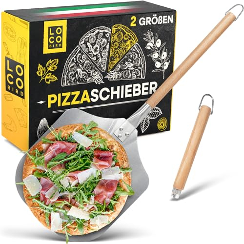 Loco Bird Pizzaschieber mit abnehmbarem Holzgriff - Pizzaschaufel aus Aluminium, Pizza Schieber für Ofen und Grill, robuster Pizzaheber, Pizza Schaufel für Pizzaofen, Brotschieber, Pizzawender