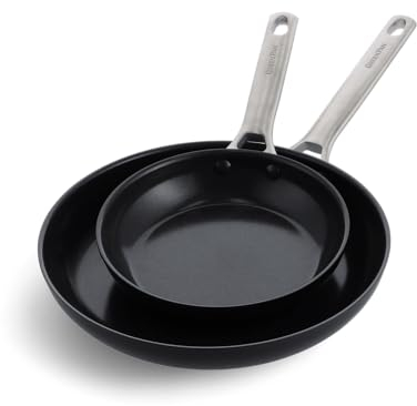 Greenpan Padova Black Hard Anodized Healthy Ceramic Nonstick, 2-Piece Frying Pan Skillet Set with Pan Protector, 20 cm and 28 cm, PFAS-Free, Induction, Stainless Steel Handle, Oven Safe, Light Blue