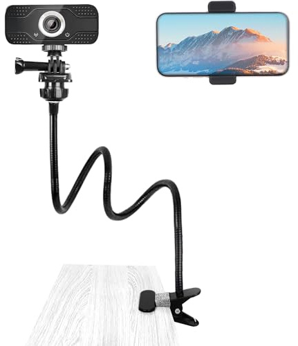 SUNNINGUP Webcam Mount and Phone Holder, Camera Clamp Gooseneck Stand for Logitech Webcam C925e C922x C922 C930e C930 C920 C615,GoPro Hero10/9/8/7/6/5, Hero Max, Arlo Ultra/Pro2/3, Phone