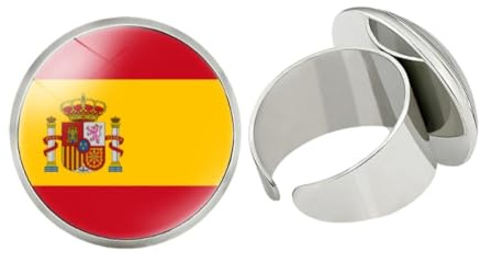 GONMFKM Anillos De Dedo De La Bandera De España De Moda - Anillo De Banda De Cúpula Con Cabujón De Vidrio Anillos Abiertos Ajustables Para Nudillos, Para Mujeres, Hombres, Accesorios De Joyería Uni