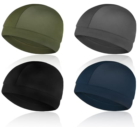 4 Stück Helm Liner Radfahren Unterhelmmütze Herren Schädelkappen Mütze unter Fahrradhelm Weich Dehnbar Helmfutter Baumwolle Sportkappen Schlafmützen für Herren Damen