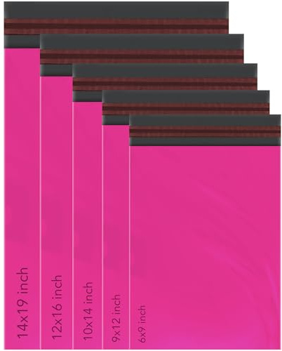 50 Mixed Hot Pink Parcel Bags, Postage Bags, Mailing Bags 5 Sizes 10 Each Poly Postal Bags Self Seal iSOUL Small to Large Mailing Bags Packaging Assorted Mailers Posting Shipping Post Bags