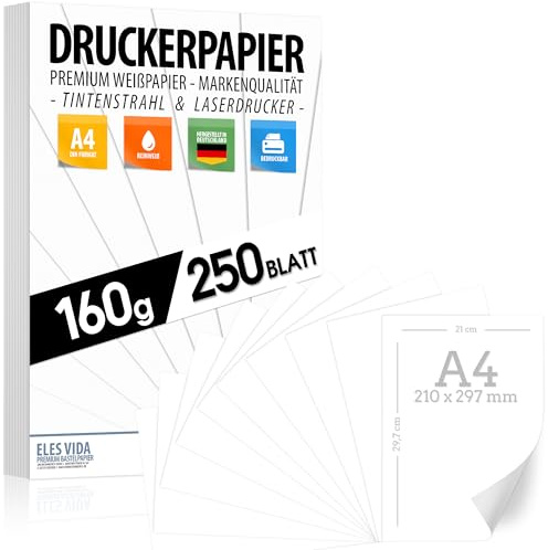 Lot de 250 feuilles de papier à dessin A4 160 g blanc pur de qualité supérieure Format A4 21 x 29,7 cm Papier à dessin épais non imprimé pour université, photographie, présentations, bricolage, papier