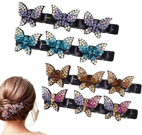Clips de tresse, pinces à cheveux tressées | Épingles à cheveux avec | tresse en strass antidérapante - Pinces à cheveux tressées à double couche, pinces à bec d' avec 3 petits cli