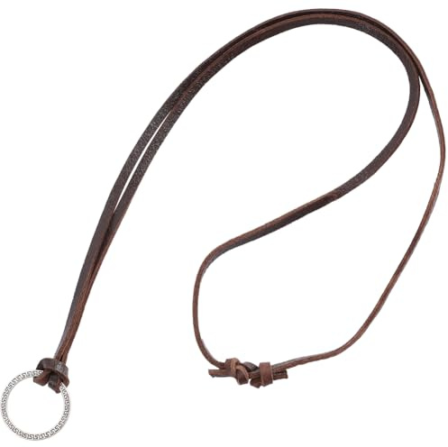 GORGECRAFT Collana per Occhiali In Pelle Marrone In Pelle di Mucca Retrò con Cordino Regolabile Anello Rotondo In Argento Porta Occhiali Da Sole Cordino Occhiali Catena Porta Occhiali Uomo e Donna