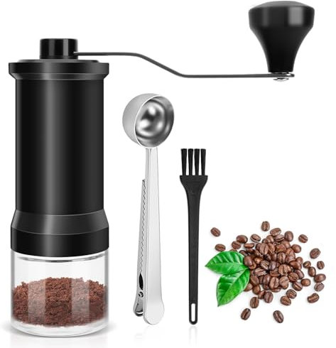 Suprbee Macinacaffè Manuale,Macinino Caffè con Macinacaffè in Ceramica, con Cucchiaio e Spazzola per La Pulizia, Macinino a Macina Regolabile per Casa, Ufficio, Attività All'aperto, Viaggio