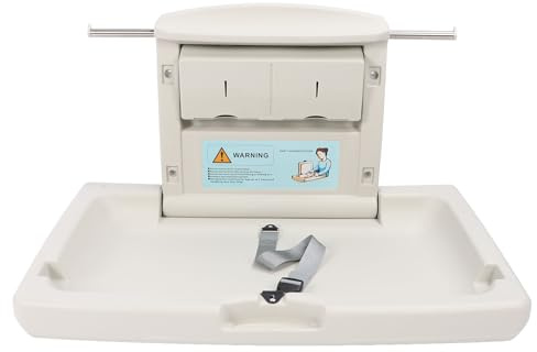 Estación para Cambiar Pañales Montada en la Pared, Mesa para Cambiar Pañales Horizontal Comercial con Correa de Seguridad y Ganchos para Cajas de Pañuelos, Mesa para Cambiar