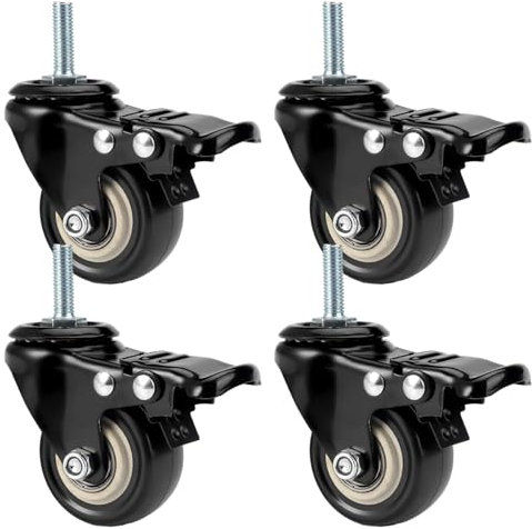 4 Piezas Ruedas para Muebles Pesados M8×25mm Ruedas Giratorias con Frenos, Ruedas con Freno, Rueda Giratorias 360°, Silencioso Ruedas para Banco de Trabajo, Ruedas Pivotantes para Mueble