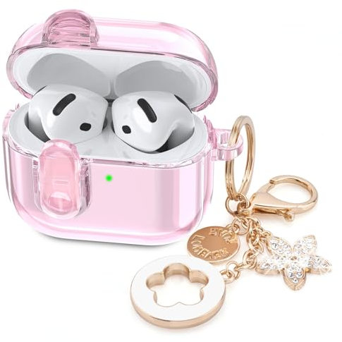 VISOOM Clear Hülle Kompatibel mit Netten Apple Airpods 4 Cases 2024 Frauen, Weiche TPU Transparenz Air Pods 4 Gen Cases iPods 4 Case Bling für Airpod iPod 4th Gen mit Sicherheitsschloss,Rosa