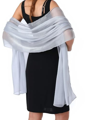 Stola da donna in chiffon elegante leggera morbida grandi dimensioni Stola Donna Cerimonia Raso Poliestere Elegante Cerimonia Scialle Oro Argento Colorato