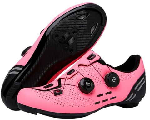 Surwin Scarpe Ciclismo Strada Uomo Donna, Scarpe Bici da Strada Unisex con Look Delta Cleats e 3 Bulloni, Design Fibbia Girevole Sneakers Antiscivolo Traspirante, 36EU-47EU (Rosa,38)