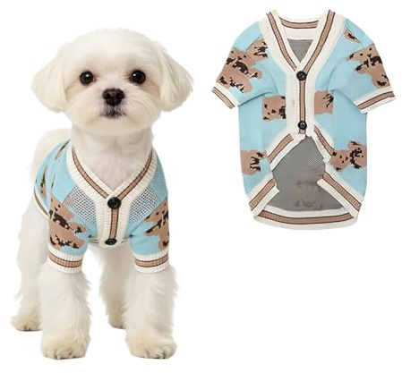 Maglione Per Cane e Gatto,Blu Cardigan Con Stampa Orso Classica,Cappottino Invernale Morbido e Caldo,Maglione Caldo Per Attività Quotidiane Vestito Cosplay Per Piccoli e Medi Animali Domestici-Xl