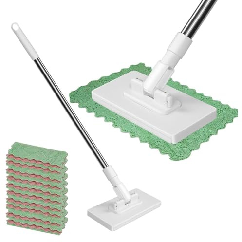 Aoisyesbig NEU Wischmopp mit Druck-Klemm-System Hygienischer 1-Knopf-Wechsel ohne Händewaschen Automatisches Klemmtuch mit 10 wiederverwendbaren Mikrofasertüchern für eine einfache Reinigung
