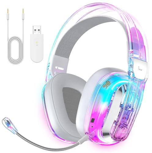 BENGOO Wireless Gaming Headset for PS5, PS4, PC, Switch, Mac, 2.4GHz USB Over Ear Gaming Headphones with Crystal RGB Lights