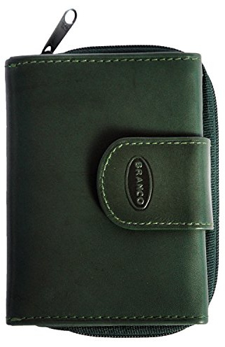 Kleine Geldbörse, Portemonnaie Größe S für Damen, Echt-Leder, Jäger-Grün, Branco 225