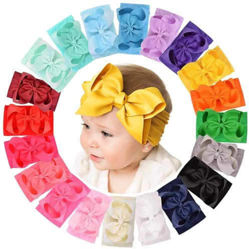 doboi 20pcs Baby Girls Bows Headbands Nylon Hairbands Ribbon Bow Elastic Hair Accessories for Newborns Infants Toddlers and Kids