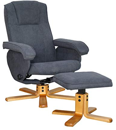 SVITA Charles Relaxsessel TV Sessel Wohnzimmer-Sessel Hocker Drehsessel Beinablage Fernsehsessel Drehstuhl Lesesessel Dunkelgrau