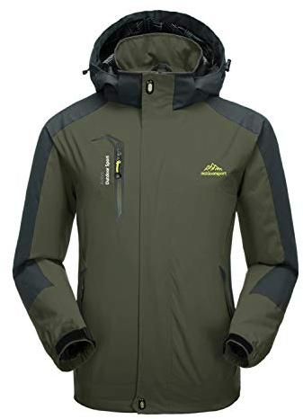 KEFITEVD Wanderjacke Herren Wasserdicht Winter Herrenjacke Kurz Parka Jacke Full Zip Regenjacke Outdoor Atmungsaktiv Softshelljacke Frühling Übergangsjacke Männer Dunkeloliv L