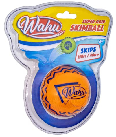 Wahu Super Grip 100% Waterproof Skimball Pool Toy, Water Skipping Ball for Pool and Beach, Skips Over 150' on Water, Orange