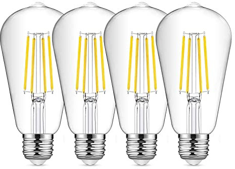 EXTRASTAR Ampoule à filament LED E27 ST64,Ampoules Vintage 8W 6500K Blanc Froid Rétro Edison Ampoule Vintage Antique Lampe, 950Lm Equivalent à Ampoule Traditionnelle 80W, Lot de 4