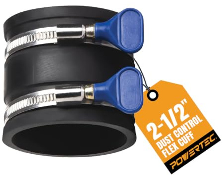 POWERTEC 70337 2-1/2 Dust Control Flex Cuff with Adjustable Key Hose Clamps, Hose Connector Rubber Cuff Coupler for Woodworking Dust Collection Fittings, Dust Collector Accessories & Machinery, 1pk