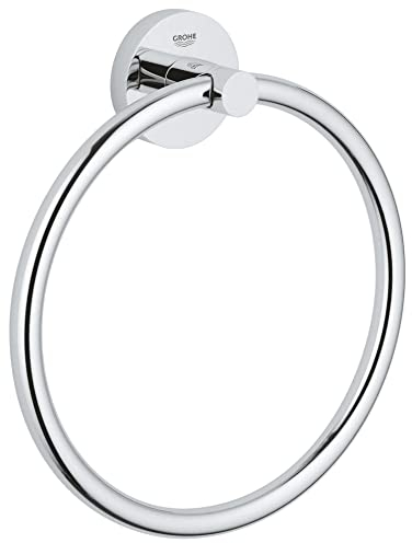 GROHE Start, Handtuchring ohne Bohren (Handtuchhalter rund, zum Kleben oder Bohren, inkl. Schrauben & Dübel, ohne Kleber, 5kg belastbar, verdeckte Befestigung), rund, chrom, 41174000