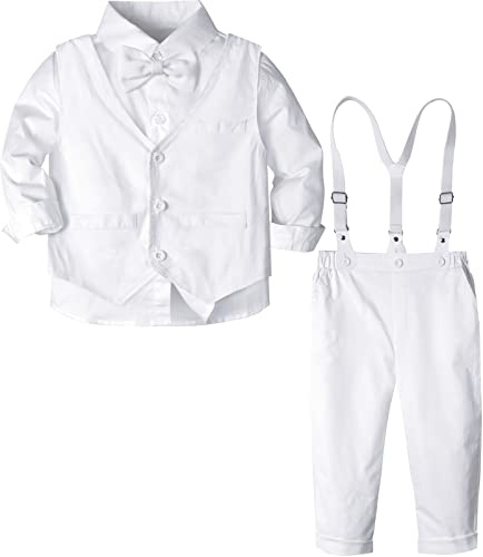A&J DESIGN Christening Outfits for Boys Toddler Baptism Formal Suspender Dedication Suit 3Pcs Vest 5-6 Years White