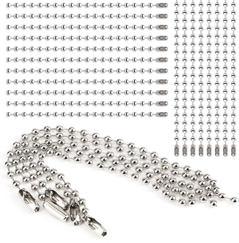 150 Stück Kugelketten Metall Kugelkette mit Anschluss Bead Kugelkette 2,4 mm Metall Hängekette Metallkugelkette mit Anschluss Schlüsselanhänger Schmuckzubehör für DIY Tag Schnalle Hängende Ornamente