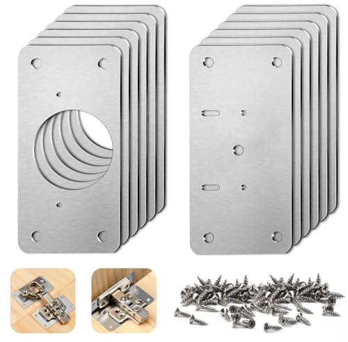 Ziamzra 12Stk Scharnier Reparaturset Edelstahl Scharnier Reparaturplatte für Schränke Reparaturplatte Scharnier 9X5cm Scharniere Reparaturplatte mit 72Stk Schrauben für Schrank Schublade Wohnmöbel