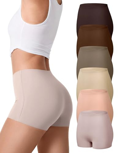SHARICCA Boxershorts för kvinnor, sömlösa mjuka kalsonger, hög midja, cykelbyxor, hotpants, underkläder, boxershorts, sömlösa, flerpack XS-XXL, 6p02-flerfärgat-k, S