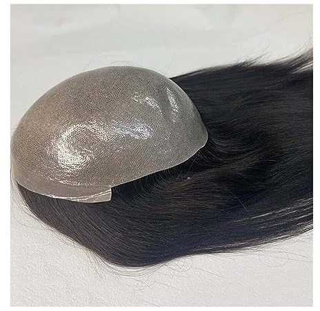 Pelucas para Hombre 14-16 pulgadas Straight Topper Durable Full Pu Skin Pelucas Virgin Human Hair Sistema de reemplazo 7x9 Straight Wigs 120% Density Men's Toupee para uso diario Masculino (Size : 1
