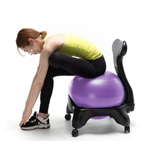 CMYUN Yoga Ball Chair Ergonomic Exercise Ball Chair, Purple Yoga Ball Chair with Wheels, Ball & Foot Pump, Sitting Balls for Kids Teenagers Adults Pregnant Woman