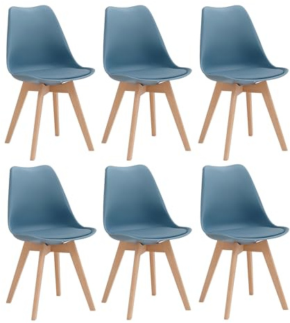 JZGORC Set di 6 Sedie da Sala da Pranzo, Sedie da Cucina Nordica, Sedie da Ufficio con Gambe in Faggio Massello per Camera da Letto, Soggiorno, Cucina - Blu Scuro